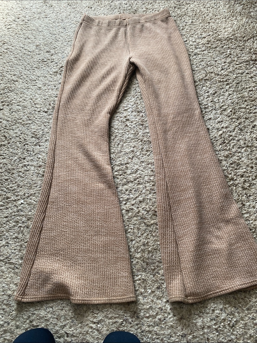 Ribbed Knit Flare Pants in Tan